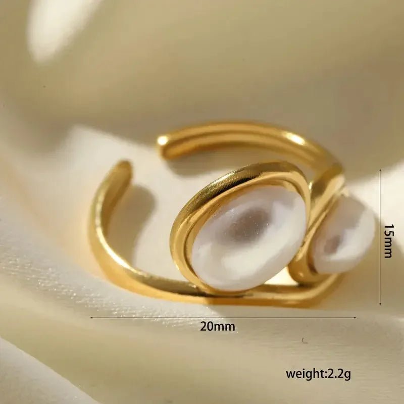 Women's 18K Gold Plated Stainless Steel Imitation Pearl Ring - metal content