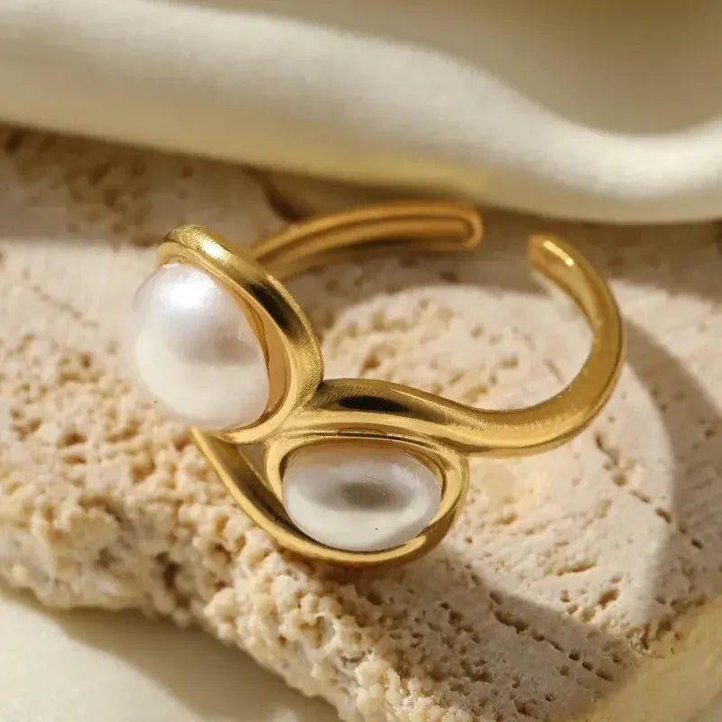 Women's 18K Gold Plated Stainless Steel Imitation Pearl Ring - metal content