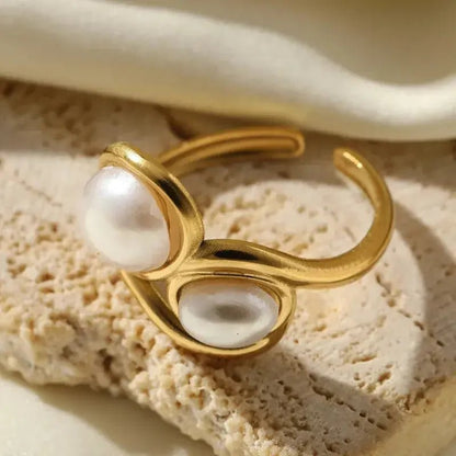 Women's 18K Gold Plated Stainless Steel Imitation Pearl Ring - metal content