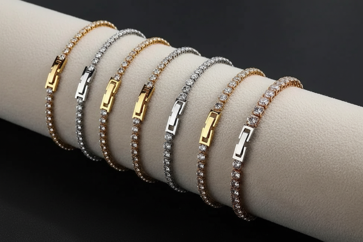 Women's 18K Gold Plated Stainless Steel Zircon Tennis Bracelet