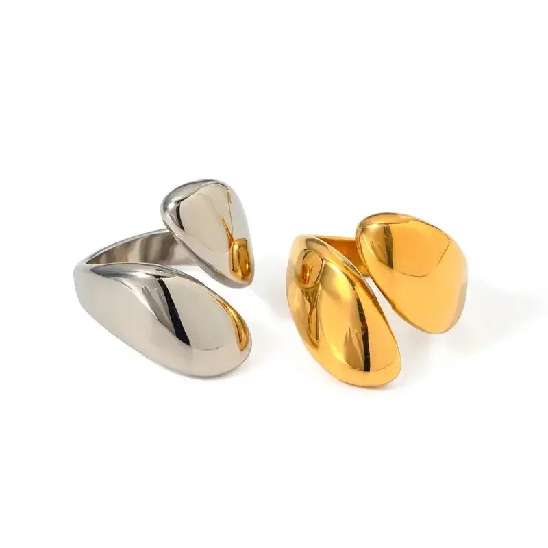 Women's and Men's 18K Gold Plated Stainless Steel Bold Open Wrap Ring - metal content