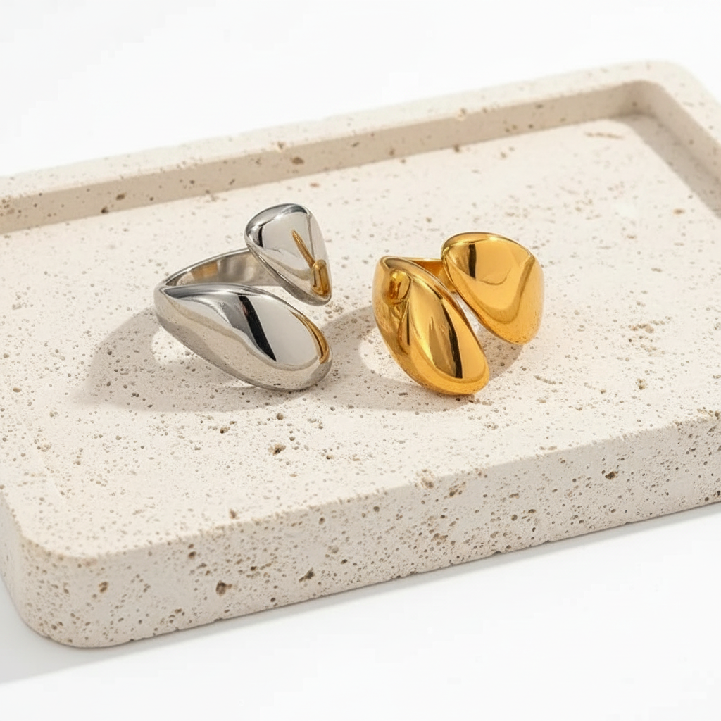 Women's and Men's 18K Gold Plated Stainless Steel Bold Open Wrap Ring - metal content