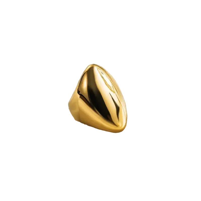 Gold ring with a unique design on a white background