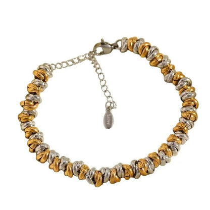 Women's Bracelet 18K Gold Plated Stainless Steel Mixed Metal Link on white background