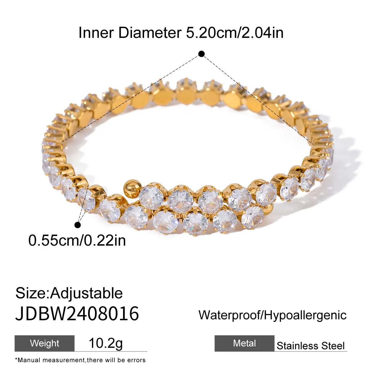 Women's gold gemstone bracelet with adjustable size and stainless steel including sizing