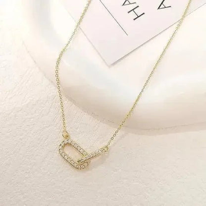 Women's Rhinestone Necklace 18K Gold Plated Stainless Steel Rhinestone Oval Link - metal content