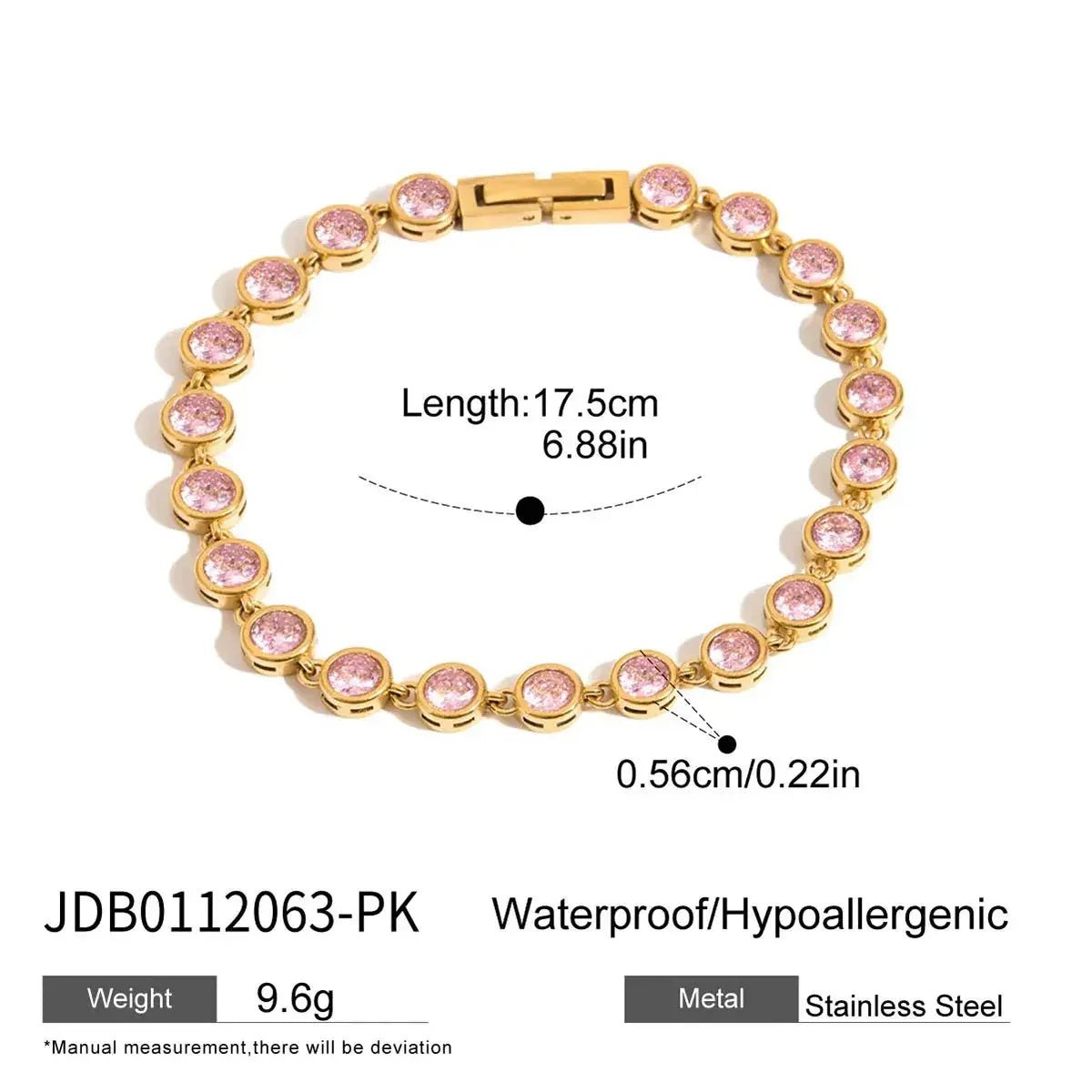 Women's Tennis Bracelet 18K Gold Plated Stainless Steel Bezel Zircon - metal content