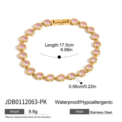 Women's Tennis Bracelet 18K Gold Plated Stainless Steel Bezel Zircon - metal content