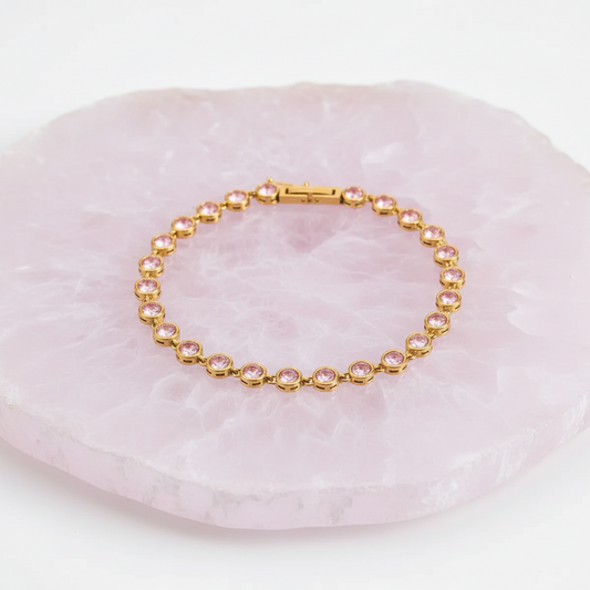 Women's Tennis Bracelet 18K Gold Plated Stainless Steel Bezel Zircon - metal content