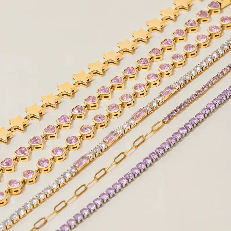 Women's Tennis Bracelet 18K Gold Plated Stainless Steel Bezel Zircon - metal content